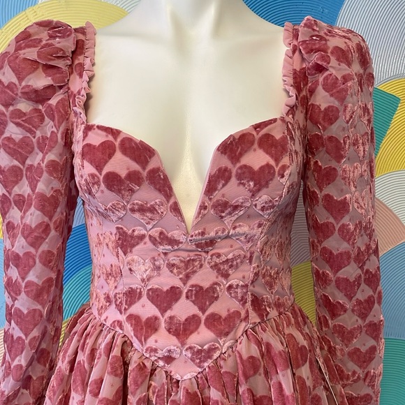 For Love and lemons Velvet pink heart Dress Theresa Mini Dress NWT - Picture 2 of 14